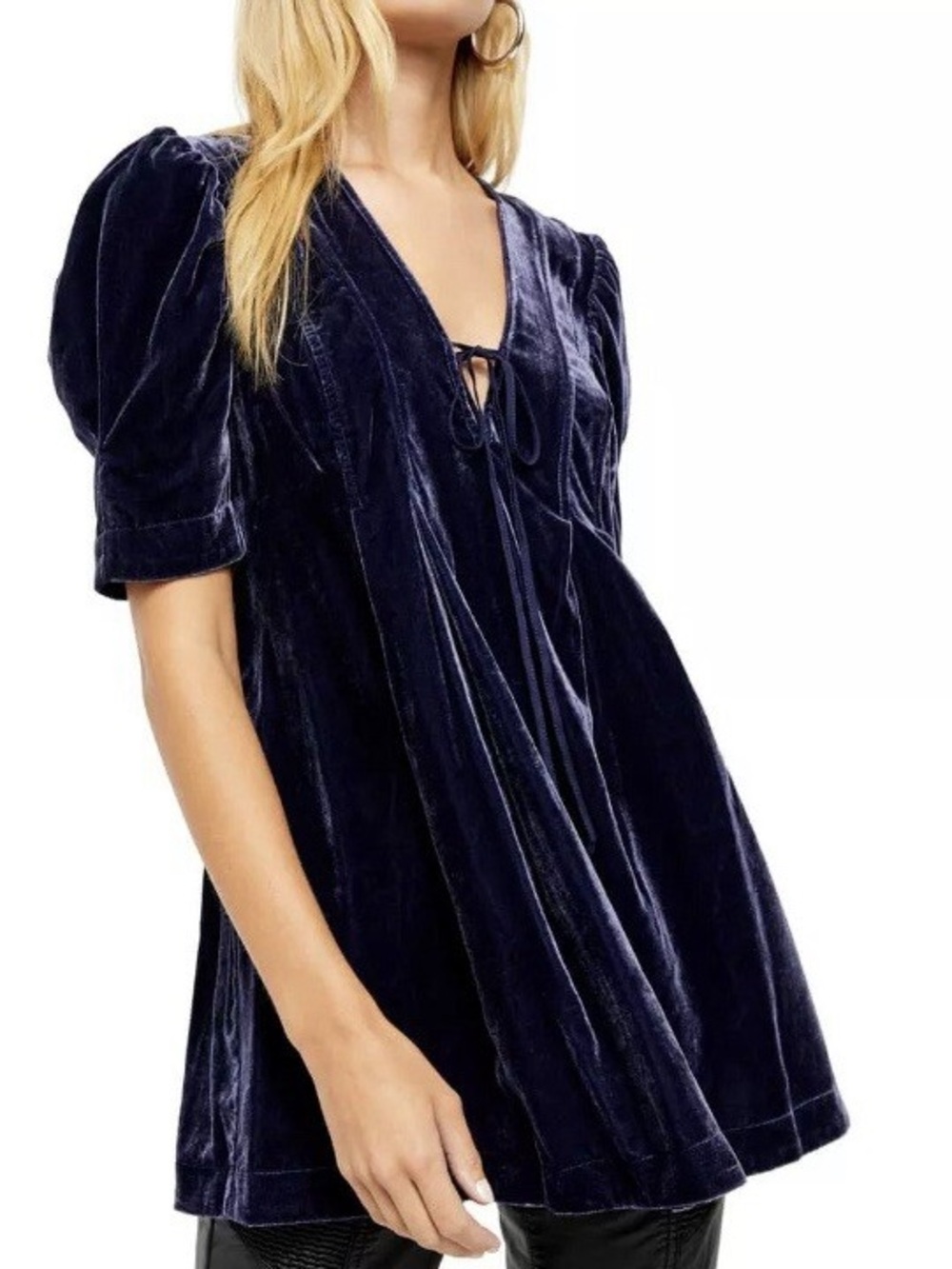 Free People Velvet Mini Dress in Deep Navy